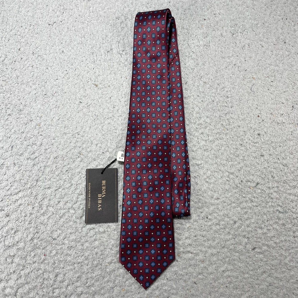 Burma Bibas Tie Mens One Size Red Geometric Classic Width Pointed‎ Silk Necktie